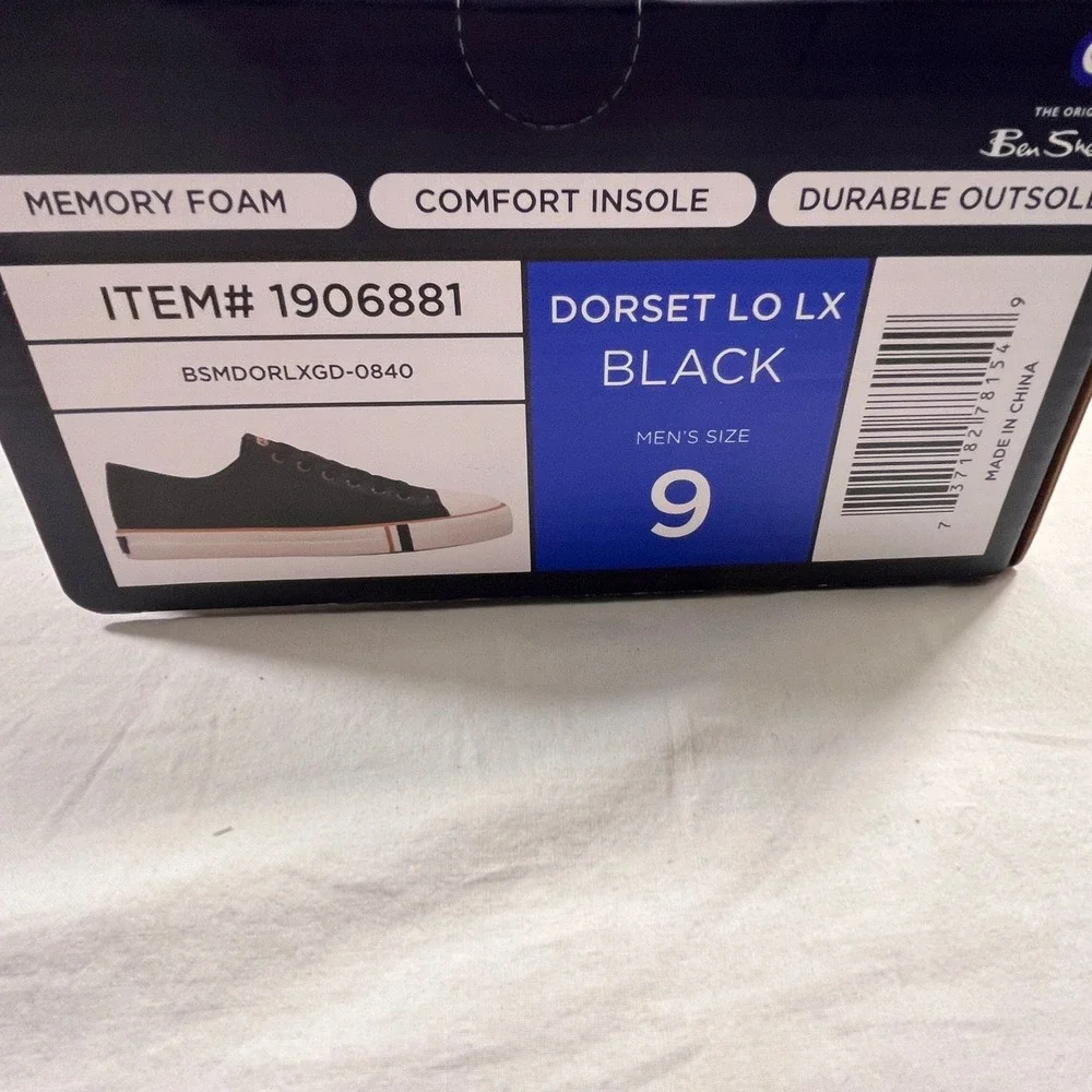 Ben Sherman Dorset Lo‎ LX Sneakers Mens 9 Black NEW Memory Foam Low Top